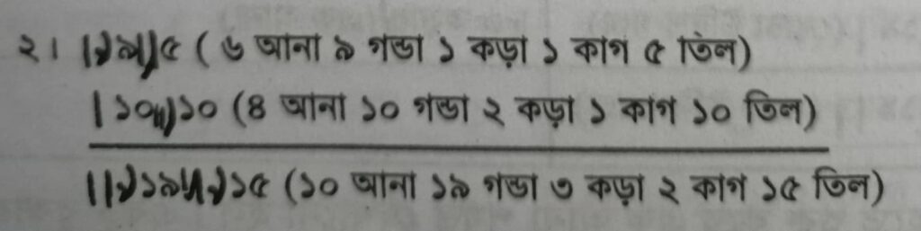 আনা, গণ্ডা, কড়া, ক্রান্তি/কাগ একসাথে লিখার নিয়ম