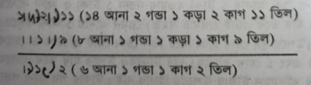 আনা, গণ্ডা, কড়া, ক্রান্তি/কাগ একসাথে লিখার নিয়ম