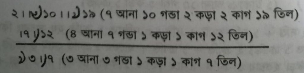 আনা, গণ্ডা, কড়া, ক্রান্তি/কাগ একসাথে লিখার নিয়ম